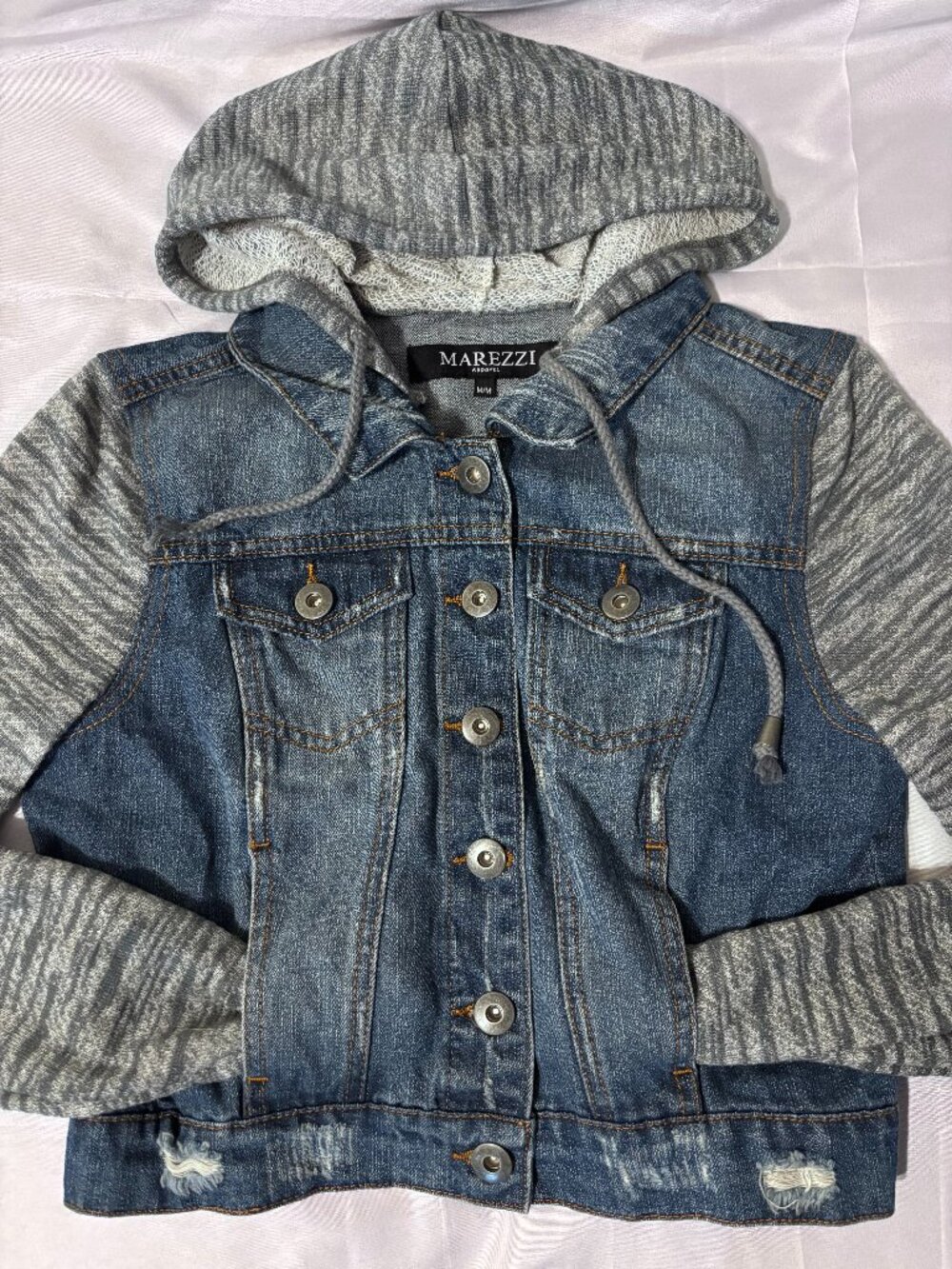 Marezzi Apparel Denim & Gray Knit Hooded Jacket Size M